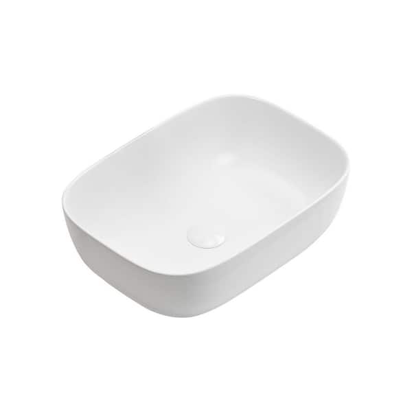 17.91 in. Vessel Rectangular Oval Ceramic Art Bathroom Sink in White