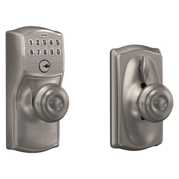 Camelot Satin Nickel Electronic Keypad Door Lock with Georgian Knob and Flex Lock