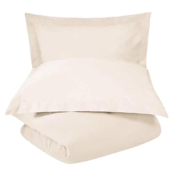 HomeRoots Ivory Solid Color King Cotton Duvet Cover Set