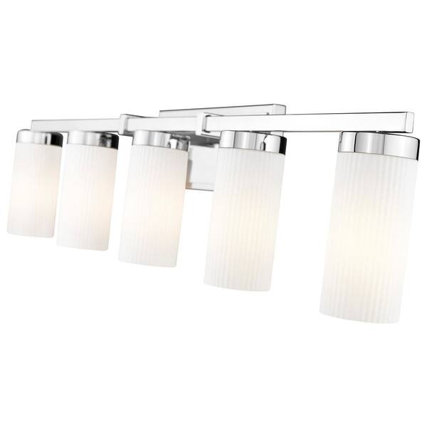 Filament Design - Danica 38.75 in. 5 Light Chrome Vanity Light with White Glass Shade