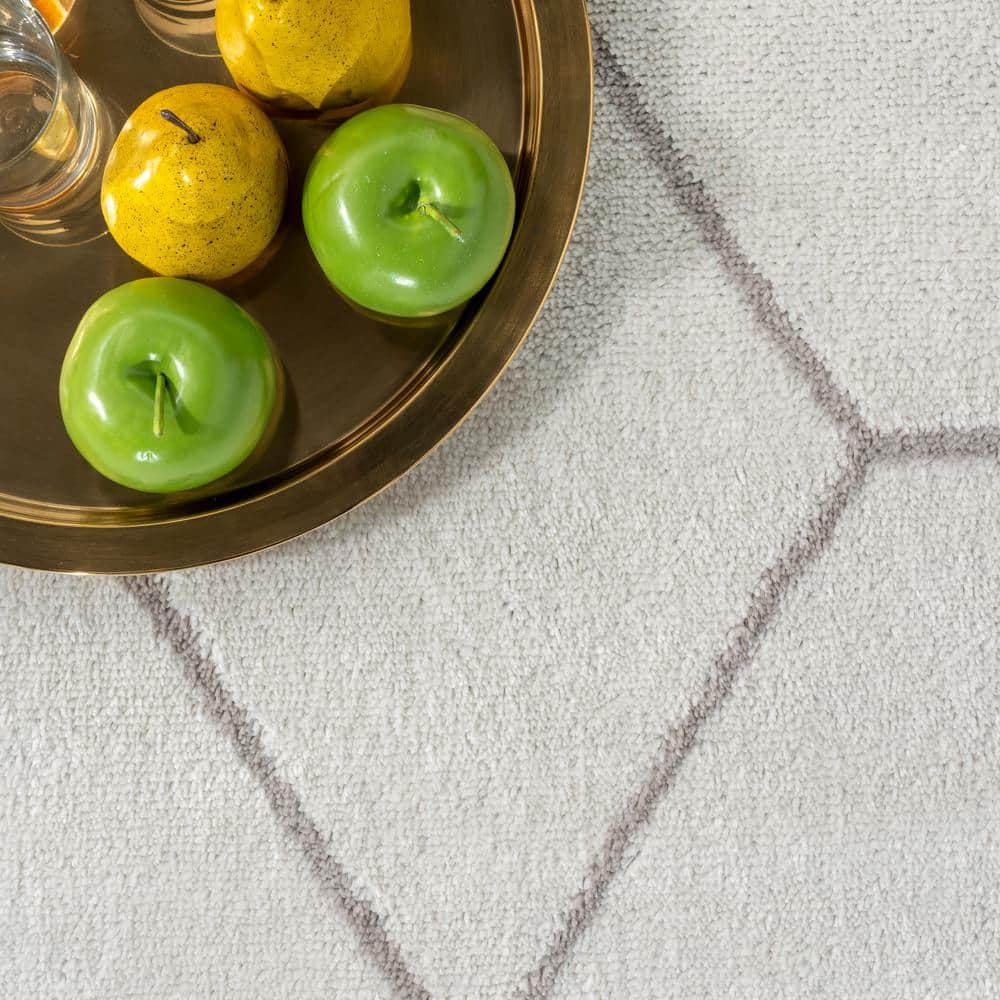 Beige Geometric Honeycomb Synthetic Area Rug, 6'7" x 9'