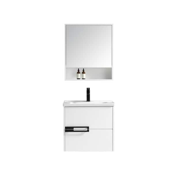 Mediterraneo Lydia 24 in. Single Sink PVC White Floating Bath Vanity with White Sintered Stone Top Assembled