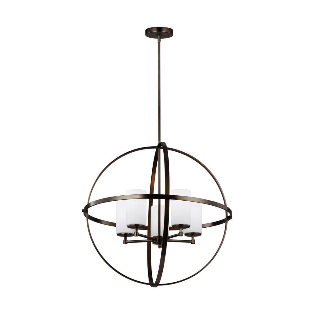 Generation Lighting Alturas 5-Light Brushed Oil Rubbed Bronze Modern  Hanging Globe Chandelier with Etched White Glass Shades 3124605-778 The  Home Depot
