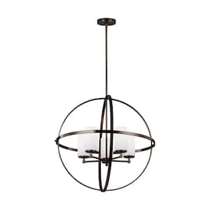 Alturas 5-Light Brushed Oil Rubbed Bronze Modern Hanging Globe Chandelier with Etched White Glass Shades