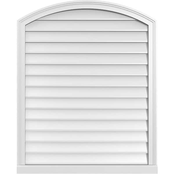 Ekena Millwork 34 in. x 42 in. Arch Top Surface Mount PVC Gable Vent: Functional with Brickmould Sill Frame