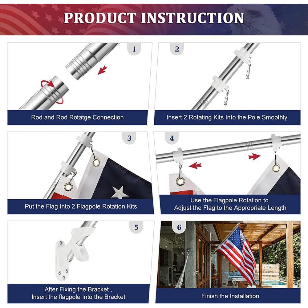 6 ft Black Flag Pole Kit with 3 x 5 ft Nylon American Flag