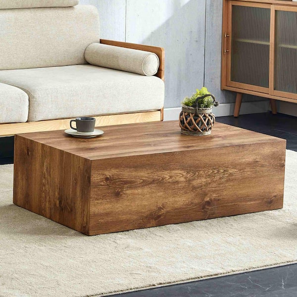 Polibi 39.37 in. Natural Rectangle Wood Coffee Table with Wood Texture Pattern