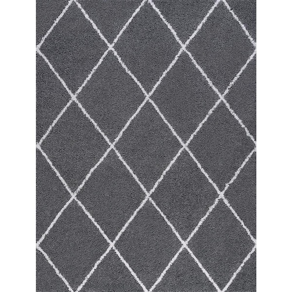 Tayse Rugs Jersey Shag Diamond Gray 4 ft. x 6 ft. Indoor Area Rug