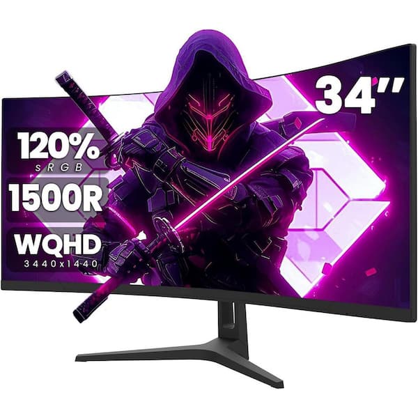34 in. Ultrawide Curved Gaming Monitor, WQHD 3440x1440P 165Hz, 1500R Design, AMD FreeSync, HDMI/DP Ports, Black