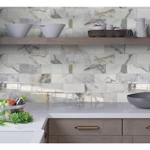 White Smoke 3 in. x 6 in. Polished Marble Subway Floor and Wall Tile (5 sq. ft./Case)