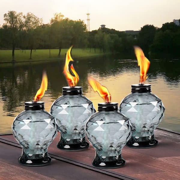 4-Pack 10.1 oz. Glass Tabletop Citronella Torches, Refillable