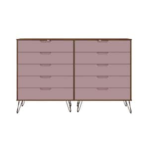Rockefeller 10-Drawer Nature and Rose Pink Double Tall Dresser (44.57 in. H x 69.72 in. W x 19.02 in. D)