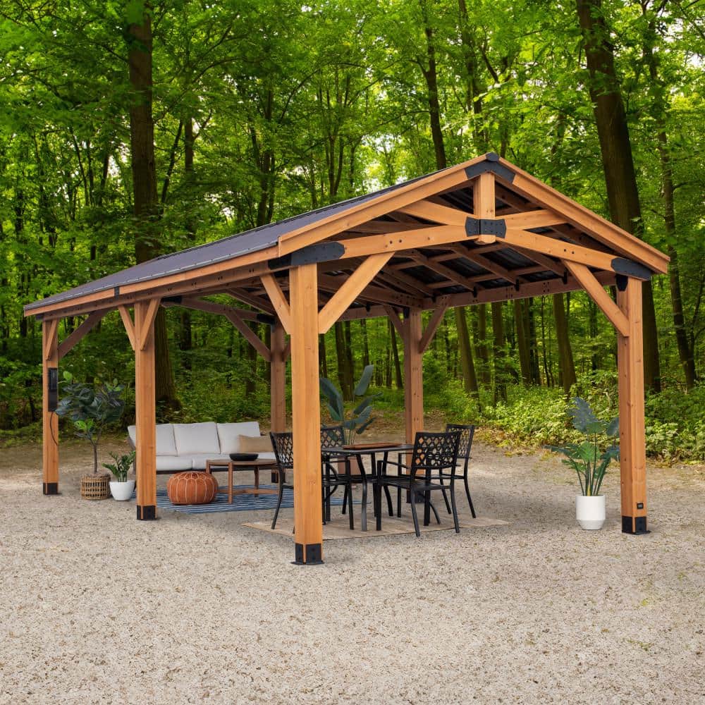 Norwood 24x12 Brown Cedar and Steel Carport Gazebo