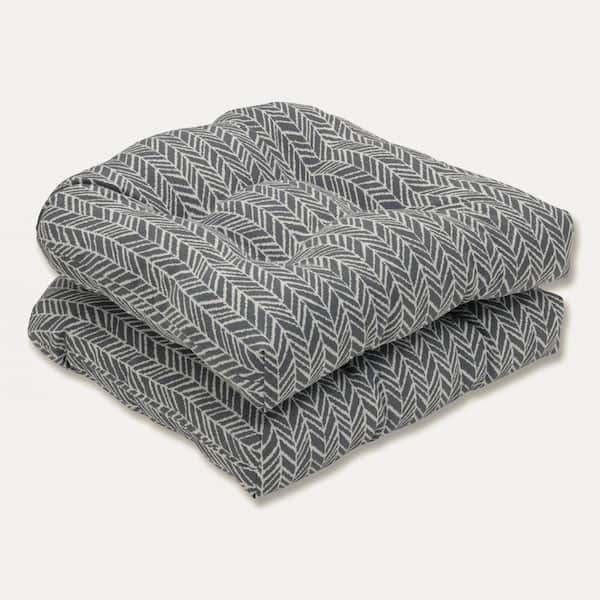 Pillow Perfect 19 in. x 19 in. Outdoor Dining Chair Cushion in Grey/Ivory (Set of 2)