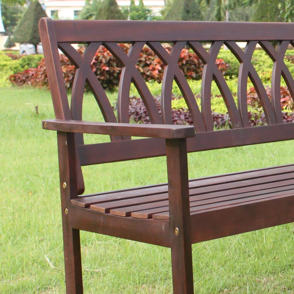 Rich Brown Acacia Wood Criss Cross Garden Bench