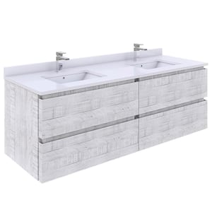 Formosa 60 in. W x 20 in. D x 20 in. H Bath Vanity in Rustic White with White Vanity Top with 2-White Sinks.