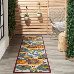 Aloha Multicolor 2 ft. x 10 ft. Kitchen Runner Floral Contemporary Indoor/Outdoor Patio Area Rug