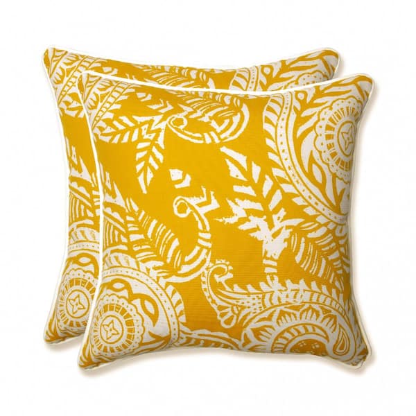 Pillow Perfect Paisley Yellow/Ivory Addie Square Outdoor Throw Pillow (2-Pack)