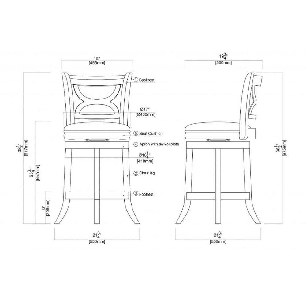Elegant Black Leather Swivel Counterstool with Solid Wood Frame