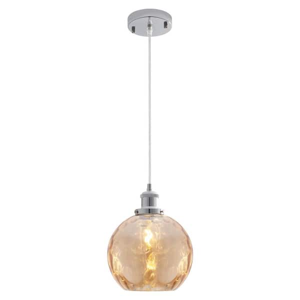 ZJVAIVE 1-Light Metal Hanging Ceiling Pendant Light Fixture Chandelier with Amber Glass Shade for Kitchen Island