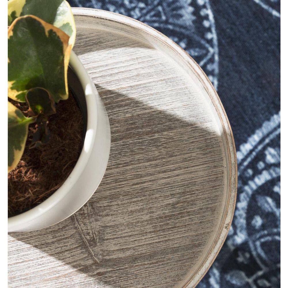 Colonial Base Round Pedestal End Table in Distressed Gray