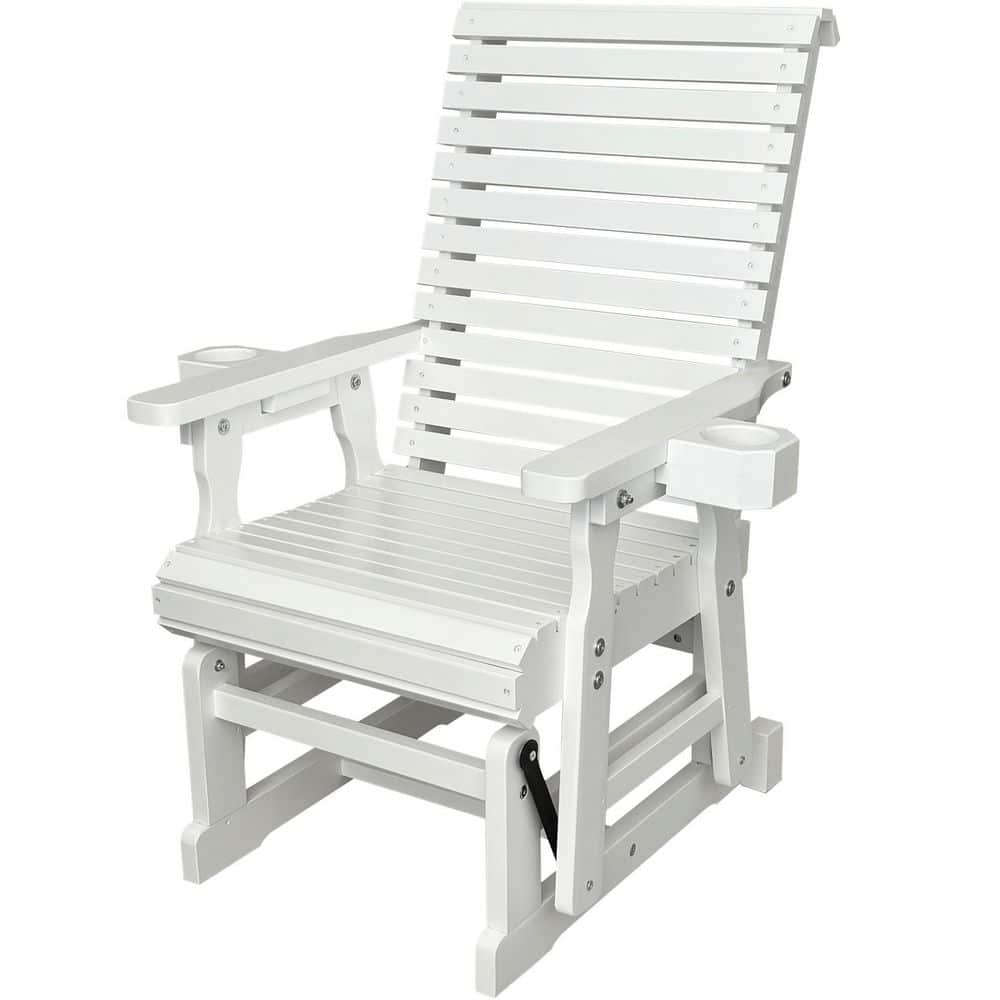 Solid Fir Wood Outdoor Glider with Cup Holders, Heavy Duty 600 lbs. White price history on PriceWatchPro