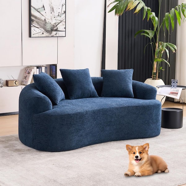 65 in. Flared Arms Chenille Curved Full Compression Sponge Loveseat Sofa in. Blue