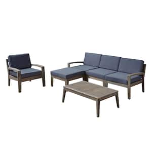 Grenada Gray 6-Piece Acacia Wood Outdoor Patio Conversation Sectional Seating Set with Dark Gray Cushions