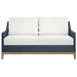 Metal Outdoor Loveseat with White Cushions