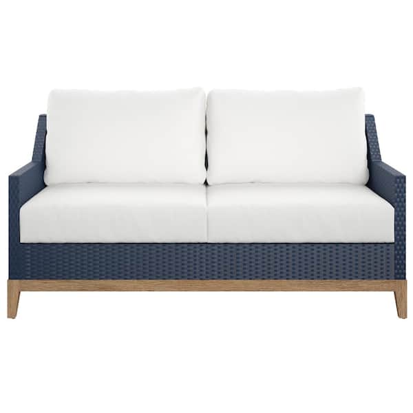 TK CLASSICS Metal Outdoor Loveseat with White Cushions