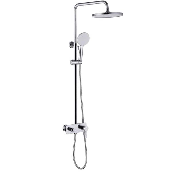 Single Handle 3-Spray Wall Mount Shower Faucet 1.6 GPM with Ceramic Disc Valves Exposed Shower System in Polished Chrome