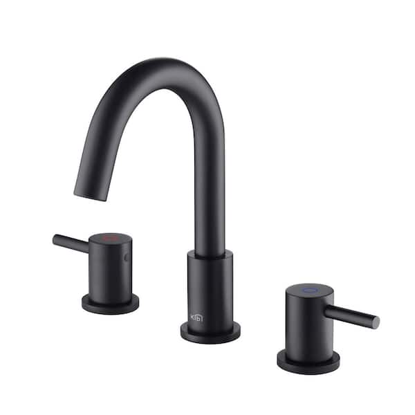 KIBI 8 in. Widespread 2-Handle Bathroom Sink Faucet with Supply Lines and Adjustable Flow Rate in Matte Black (1-Pack)