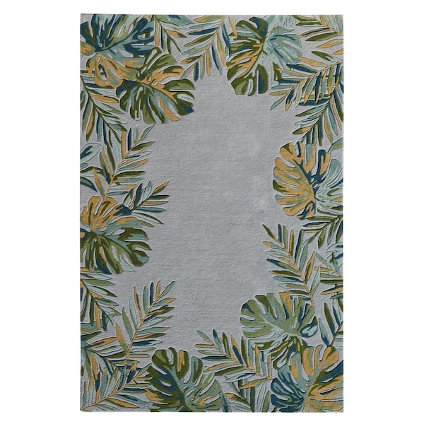 MILLERTON HOME Kai Light Blue 9 ft. x 13 ft. Tropical and Transitional Hand-Tufted Wool Area Rug