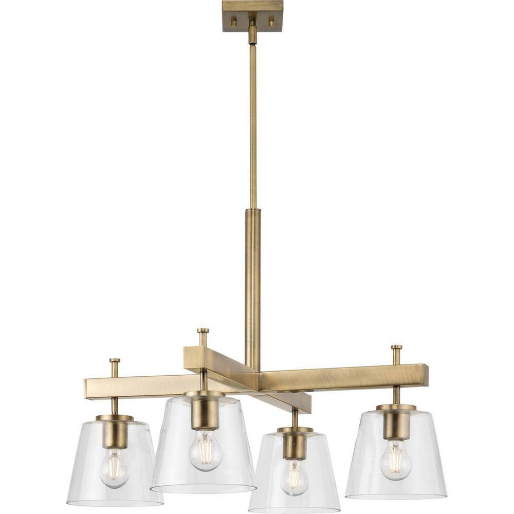 Saffert Vintage Brass 4-Light Chandelier with Clear Glass Shades
