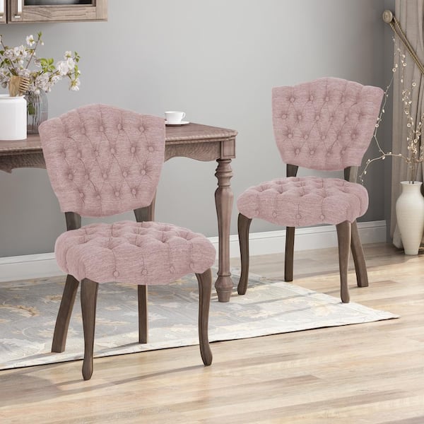 Unbranded Crosswing Light Blush and Brown Wash Tufted Dining Chair (Set of 2)