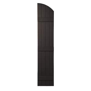 15 in. x 71 in. Polypropylene Plastic Arch Top Closed Board and Batten Shutters Pair in Brown