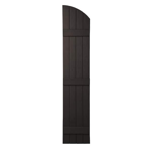 Ply Gem 15 in. x 73 in. Polypropylene Plastic Arch Top Closed Board and Batten Shutters Pair in Brown