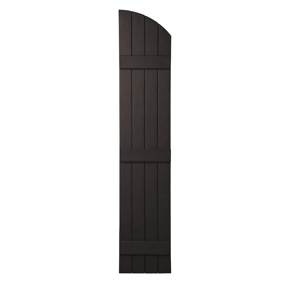 15 in. x 77 in. Polypropylene Plastic Closed Arch Top Board and Batten Shutters Pair in Brown