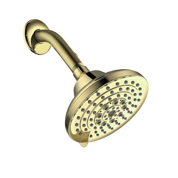 Satico 6-Spray Patterns Adjustable Stainless with 1.5 GPM 5 in. Wall Mount High Pressure Fixed Shower Head in Brushed Gold