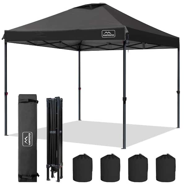 Black 10 ft. x 10 ft. Waterproof Pop-Up Canopy Tent with 3 Adjustable Height and Wheeled Carrying Bag