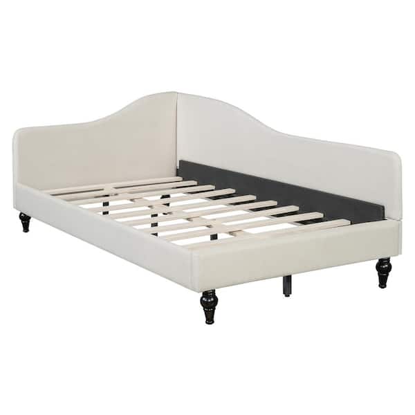 Sleek and Modern Beige Twin Size Linen Daybed with Solid Wood Legs
