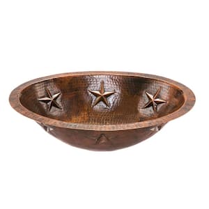 Under-Counter Oval Star Hammered Copper Bathroom Sink in Oil Rubbed Bronze