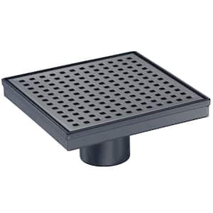 4 in. Square Stainless Steel Shower Drain with Square Hole Pattern, Matte Black