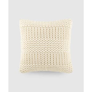 Ivory Cozy Chunky Knit Acrylic 20 in. x 20 in. Décor Throw Pillow