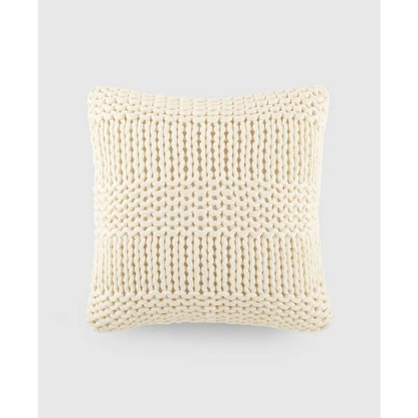 Ivory Cozy Chunky Knit Acrylic 20 in. x 20 in. Decor Throw Pillow