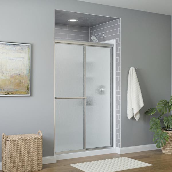 STERLING Deluxe 44-48 in. x 70 in. Framed Sliding Shower Door in Silver  with Rain Glass Texture 5976-48S - The Home Depot