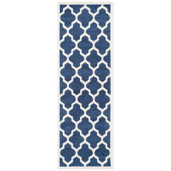 SAFAVIEH Amherst Navy/Beige 2 ft. x 7 ft. Geometric Trellis Runner Rug