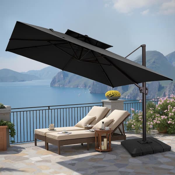 black offset cantilever hanging patio umbrella with dual wind vent Best Choice Products 10ft Market Umbrella, Smooth 360 Rotation, 8 Sturdy Ribs, Easy Adjustment resistant polyester canopy and rust Pellebant 11.5 ft. Square Double-Top