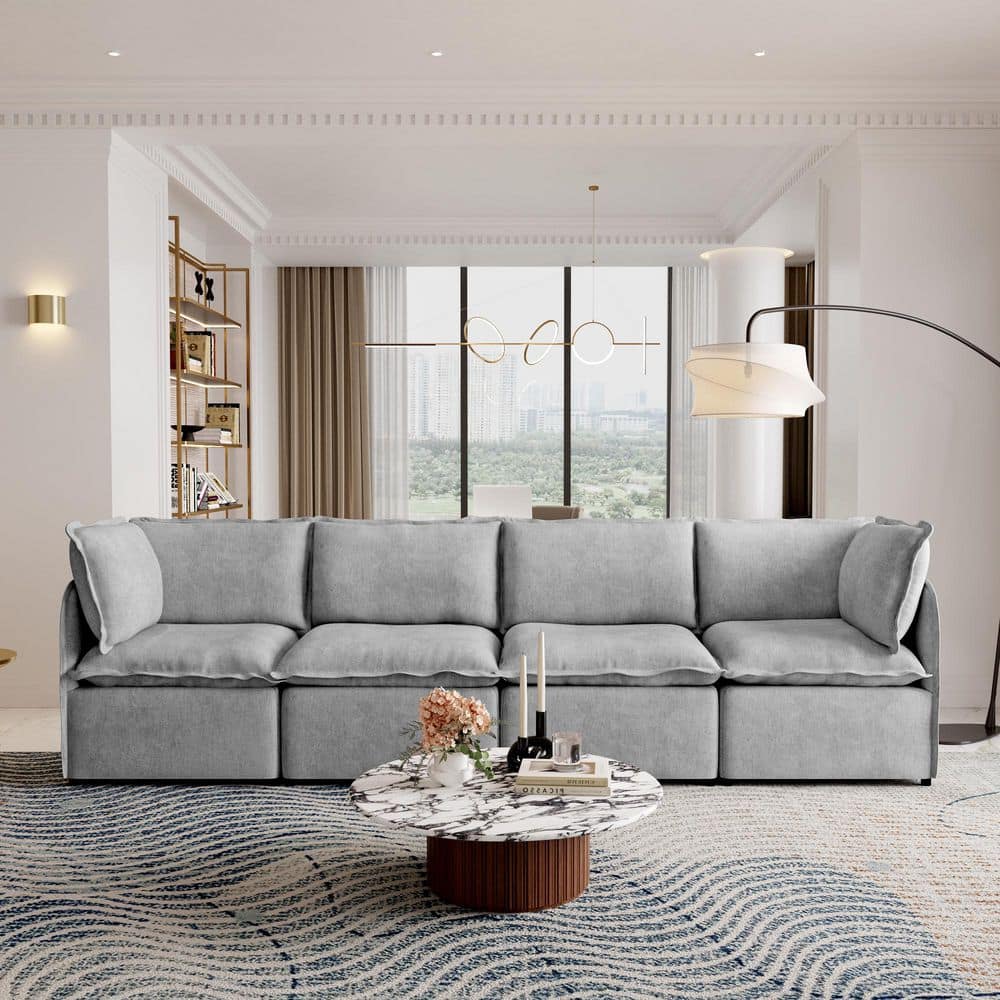 127.6 in. Straight Arm 4-Piece Polyester Foldable Folding Modular Free Combination Sectional Sofa in Gray price history on PriceWatchPro
