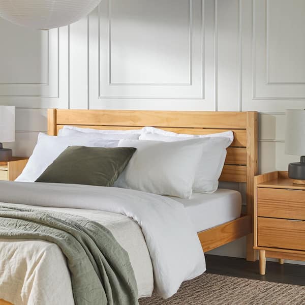 Minimalist Beige Wood Frame Queen Platform Bed